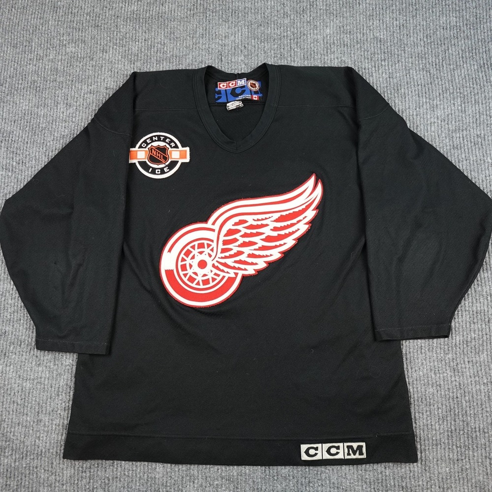 Vintage Detroit Red Wings Jersey Mens Large Black NHL Blank Center Ice CCM 90s